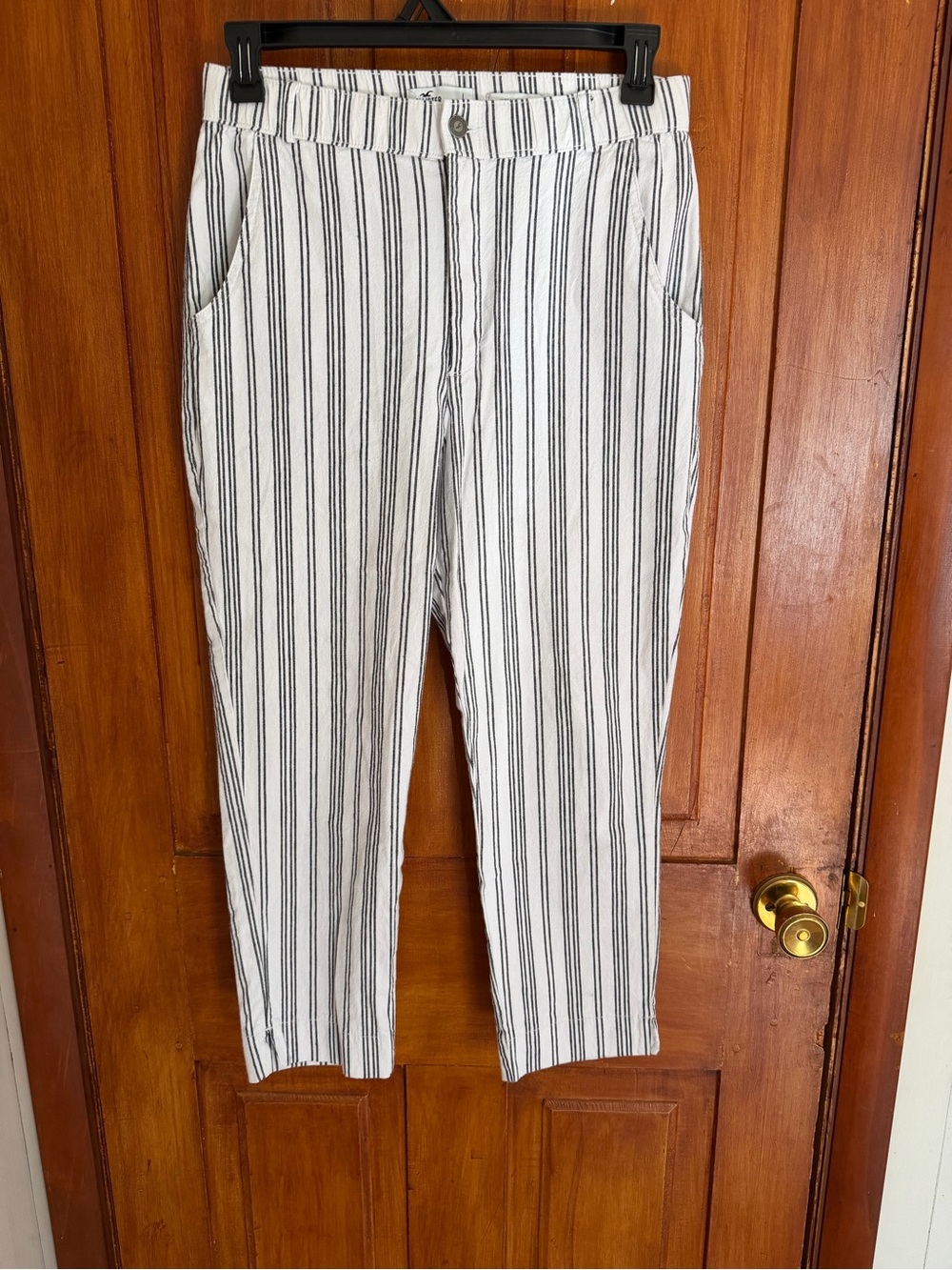 Hollister White Pants with Black Vertical Stripes